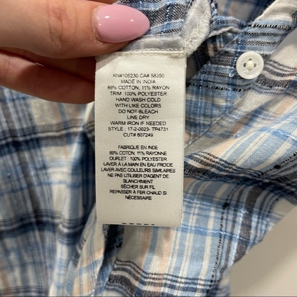 Soft Joie Plaid Button Up Shirt Lightweight XS Blue Black Textured - Picture 13 of 14